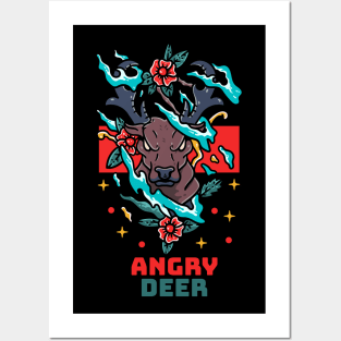 Angry Deer Illustration Hand Drawn Posters and Art